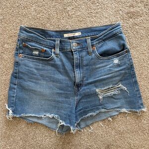 Levi's High-Rise Distressed Denim Shorts - Blue